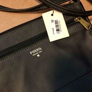 Fossil Slim Black Leather Crossbody Bag NWT